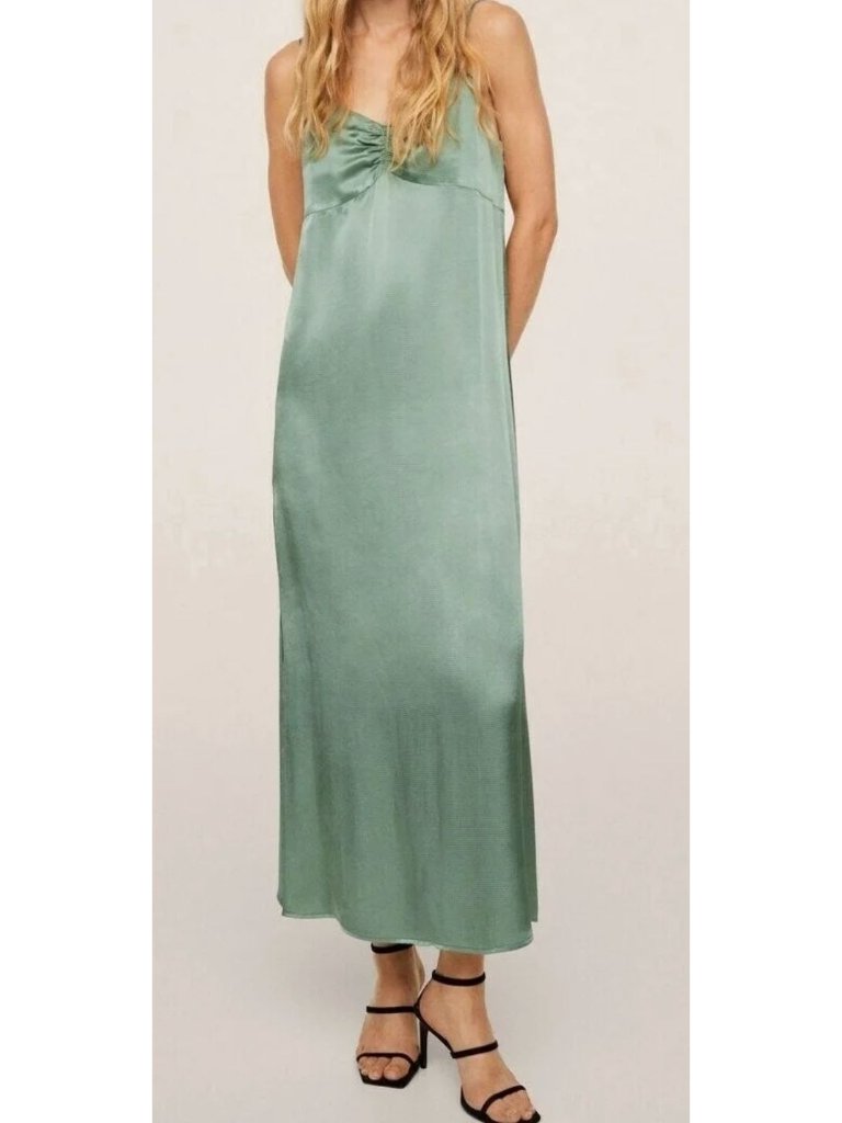 Mango Mng Day Dress Midi Slip Satin Green Size Xs